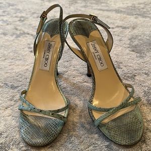 Jimmy Choo sandals, emerald python material, in size 38 EU